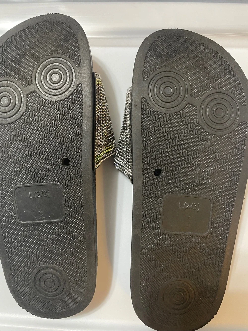 Bebe Black Slide Sandals w bling  Strap new no tags or box Sz. L 2/3 kids